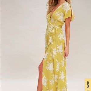 Yellow Floral Wrap Maxi Dress